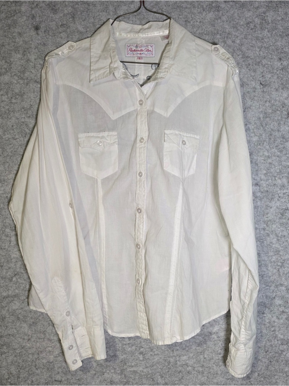 Panhandle Slim Women's White Western Button-Down Shirt Floral Embroidered Size L